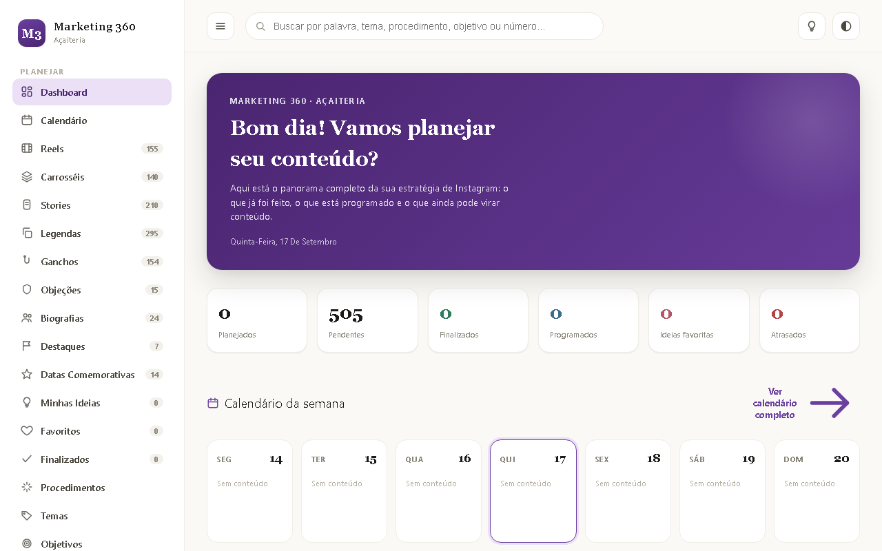 Print da tela do sistema — Marketing 360 — Açaiteria