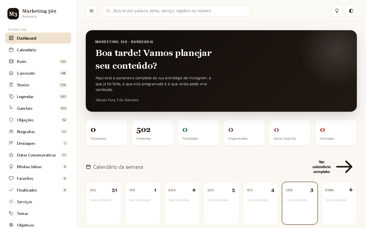 Print da tela do sistema — Marketing 360 — Barbearia