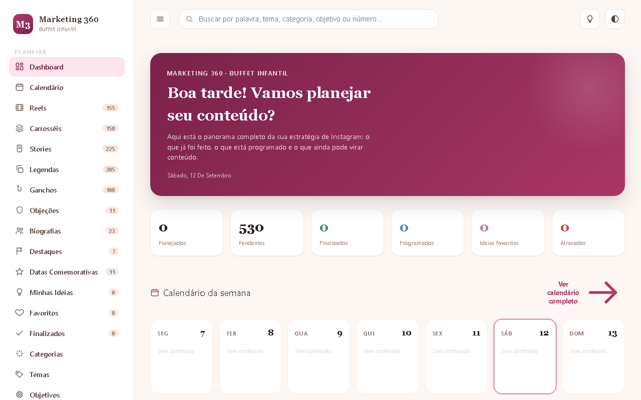 Print da tela do sistema — Marketing 360 — Buffet Infantil