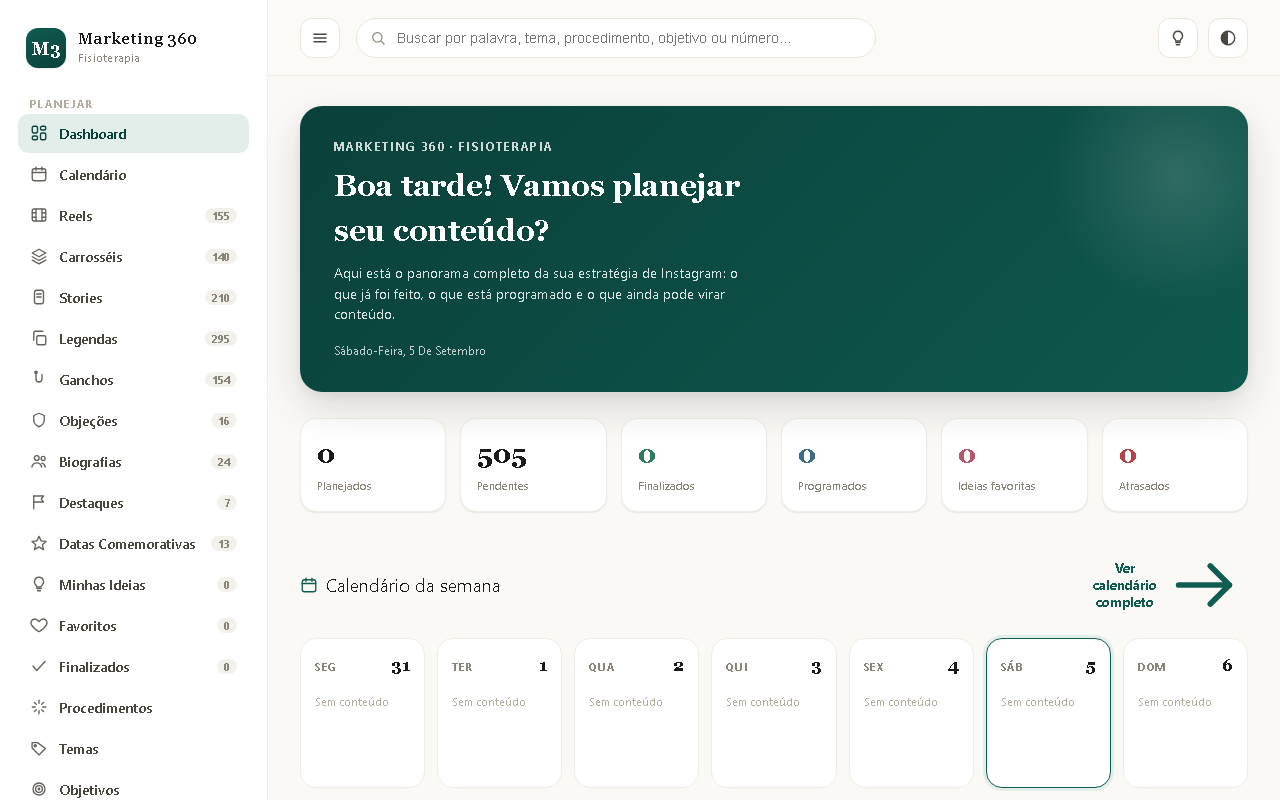 Print da tela do sistema — Marketing 360 — Fisioterapia
