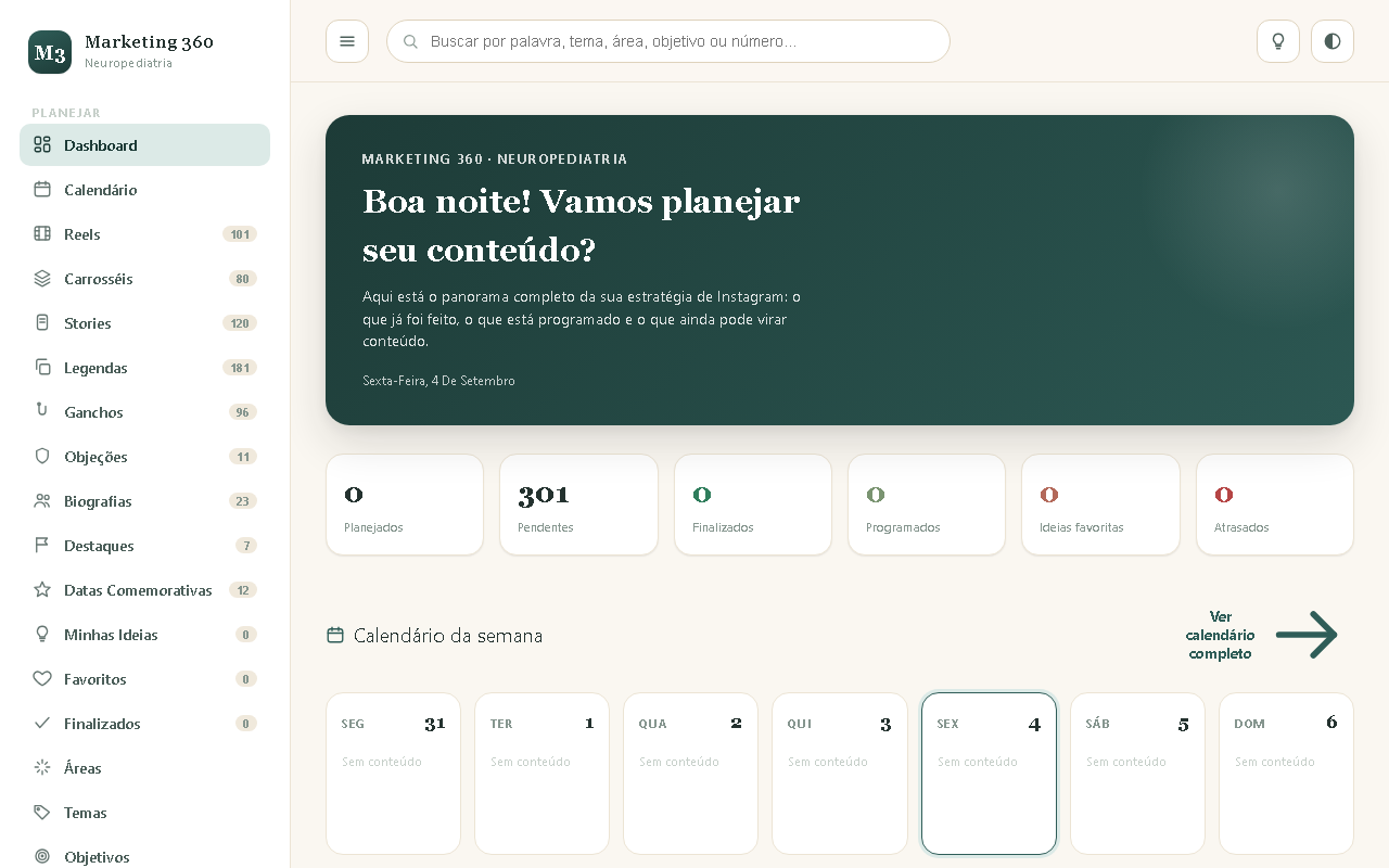 Print da tela do sistema — Marketing 360 — Neuropediatria