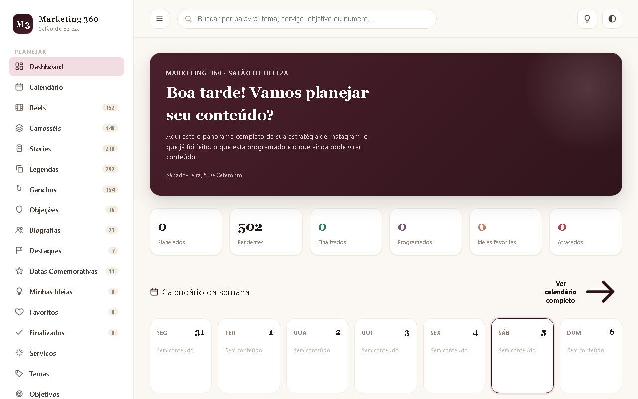 Print da tela do sistema — Marketing 360 — Salão de Beleza