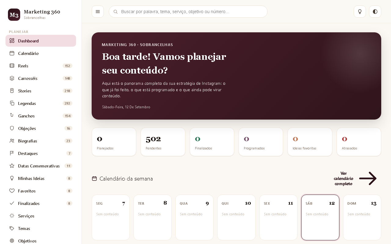 Print da tela do sistema — Marketing 360 — Sobrancelhas e Micropigmentação