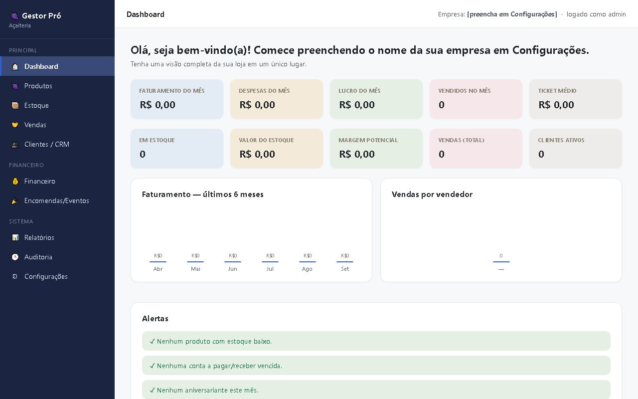 Print da tela do sistema — Gestor Pró — Açaiteria