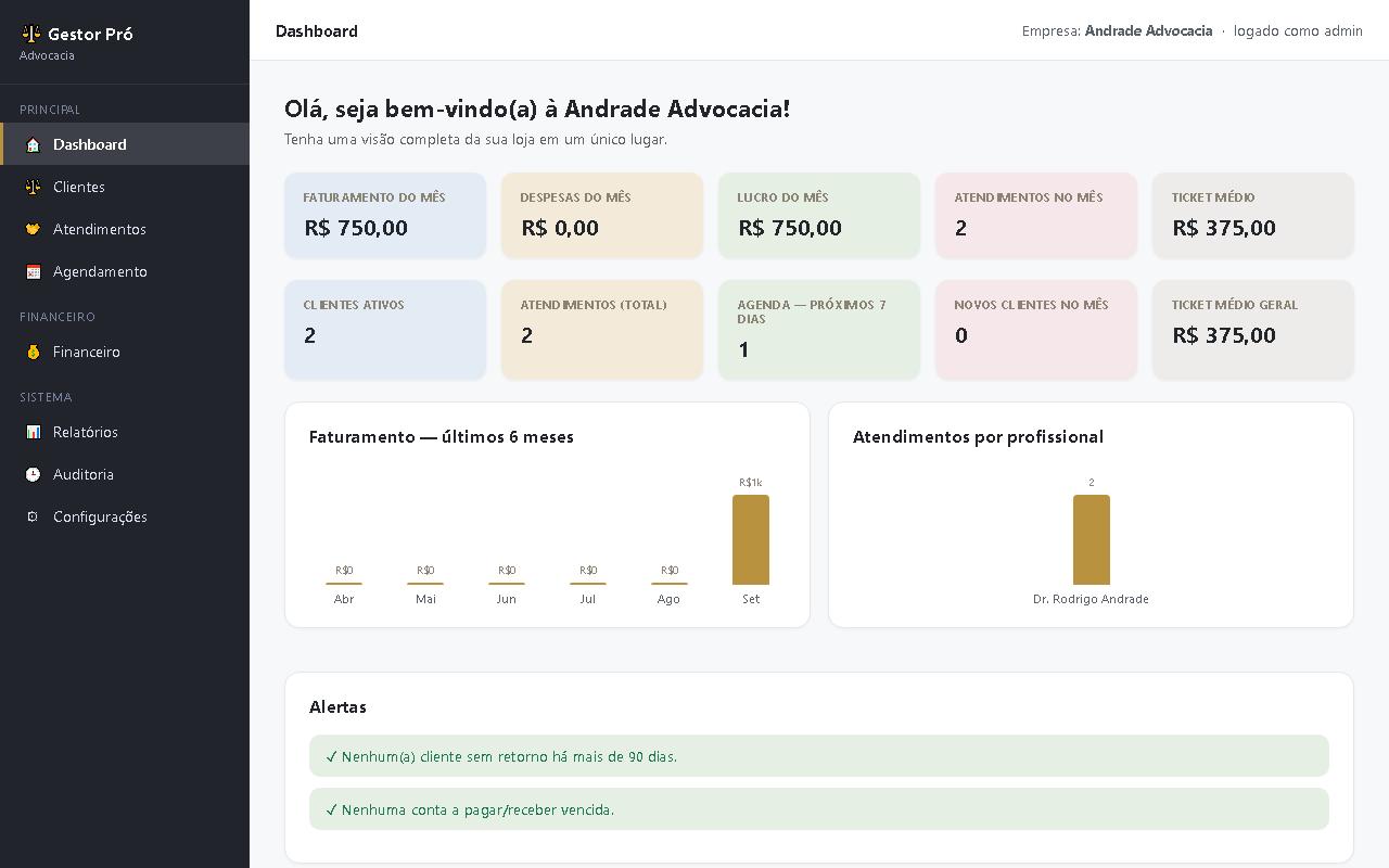 Print da tela do sistema — Gestor Pró — Advocacia