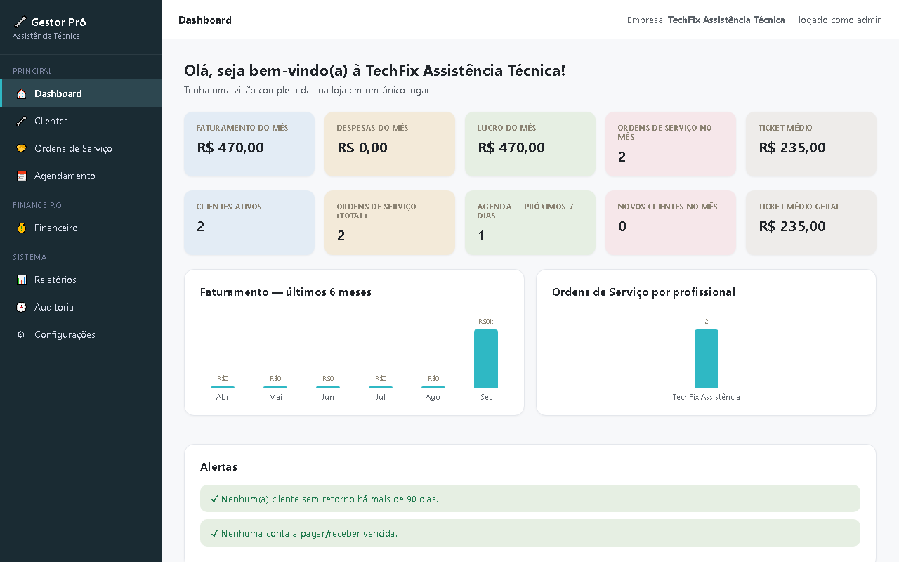 Print da tela do sistema — Gestor Pró — Assistência Técnica
