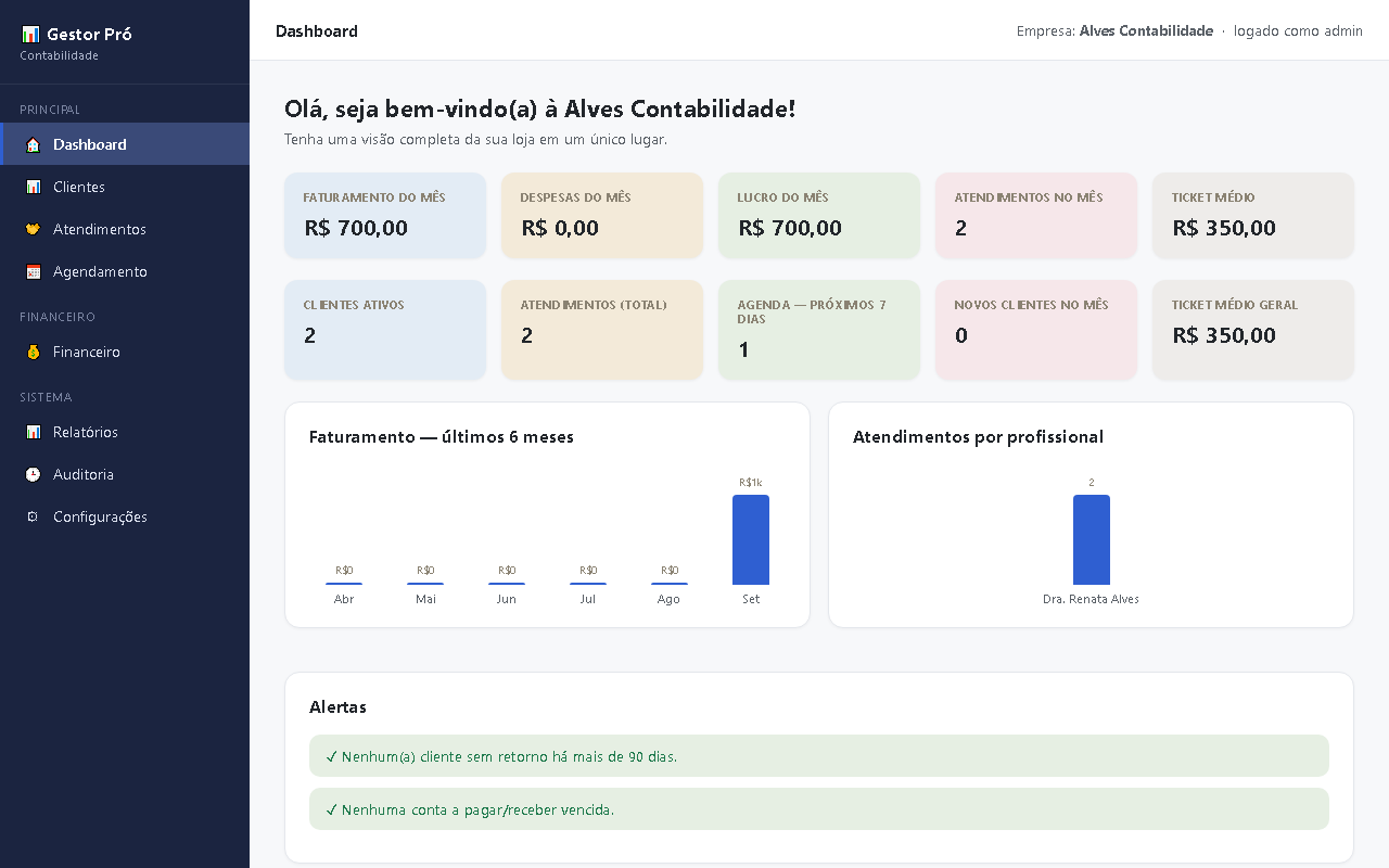 Print da tela do sistema — Gestor Pró — Contabilidade