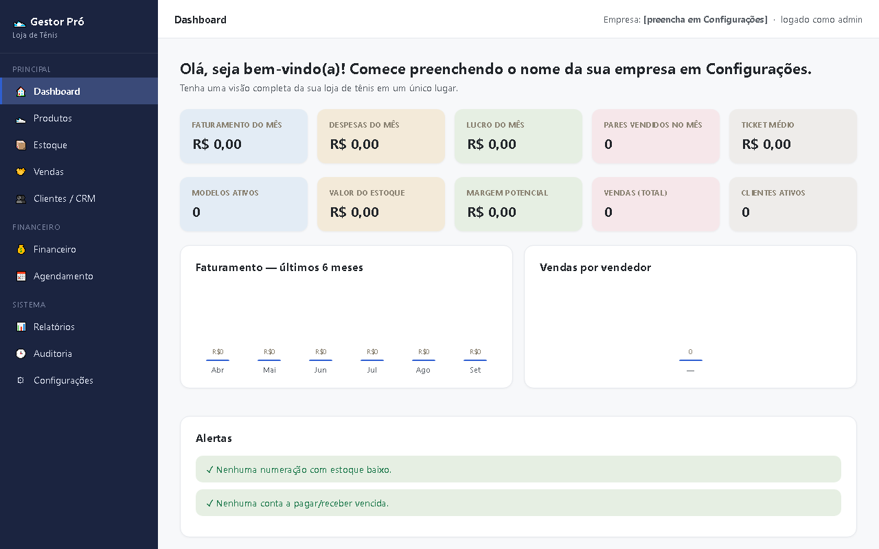 Print da tela do sistema — Gestor Pró — Loja de Tênis