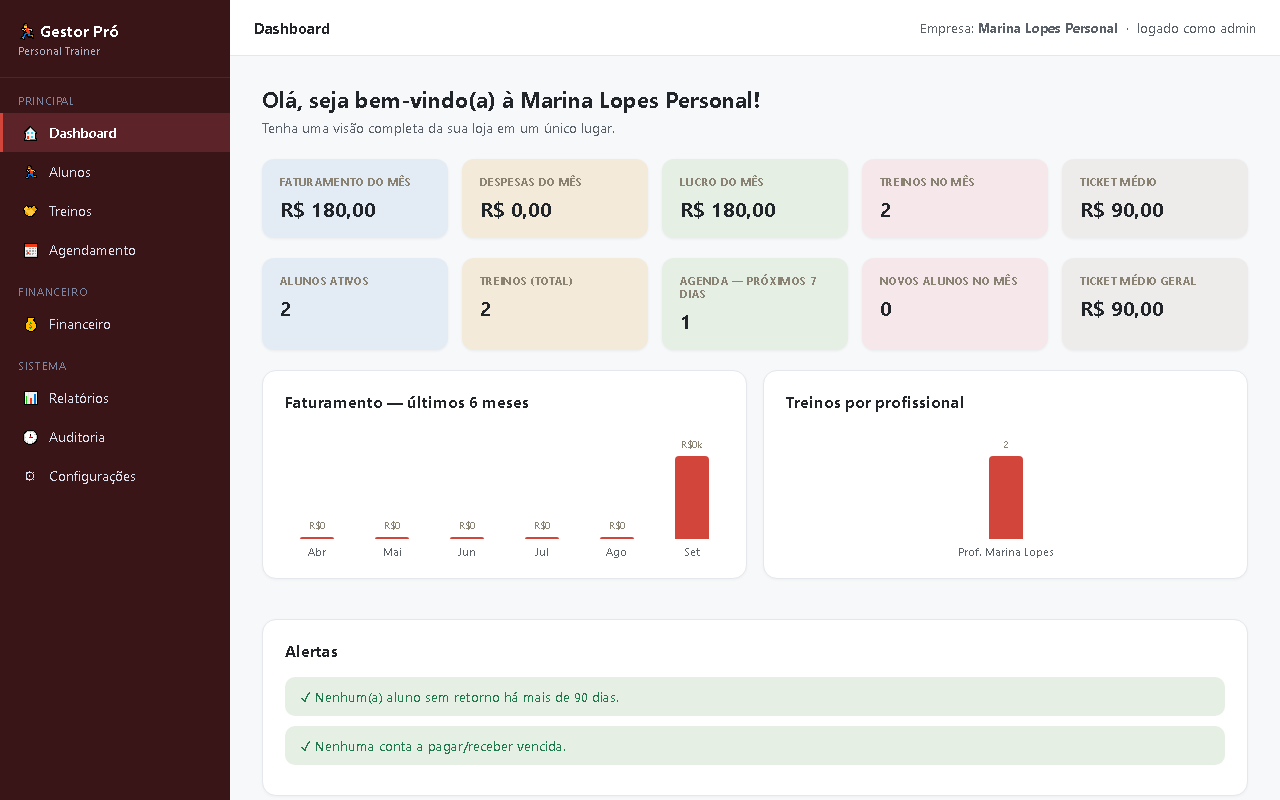 Print da tela do sistema — Gestor Pró — Personal Trainer