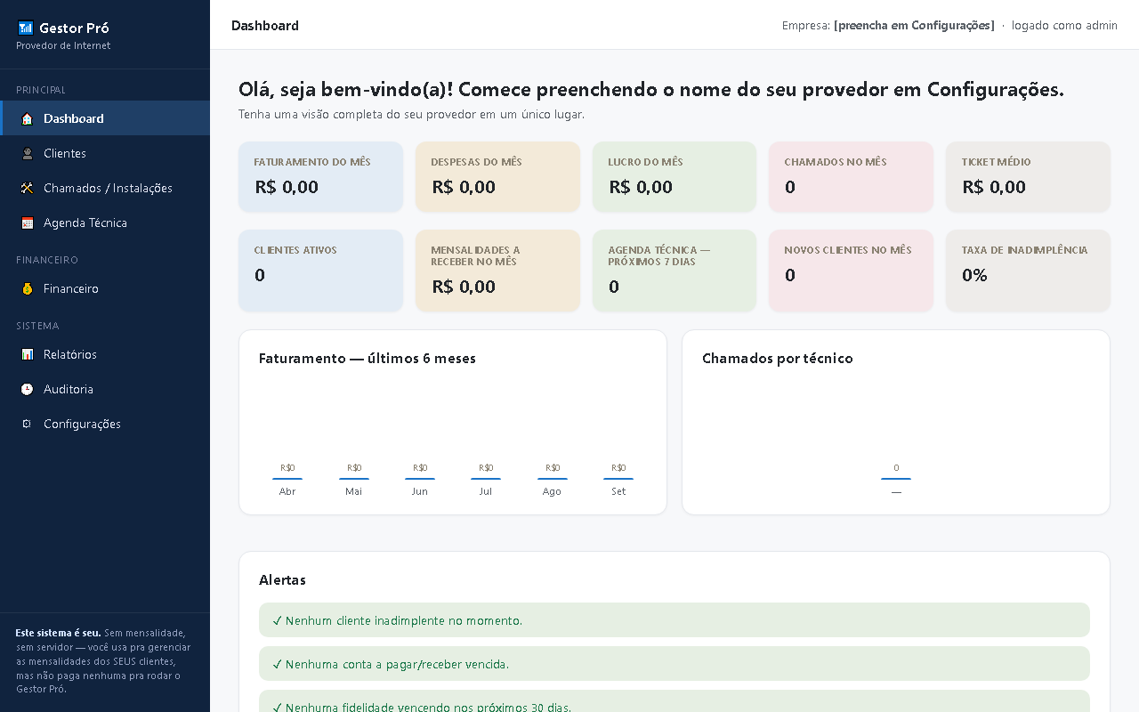 Print da tela do sistema — Gestor Pró — Provedor de Internet