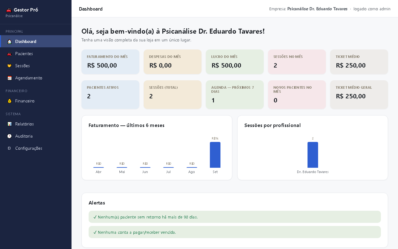 Print da tela do sistema — Gestor Pró — Psicanálise