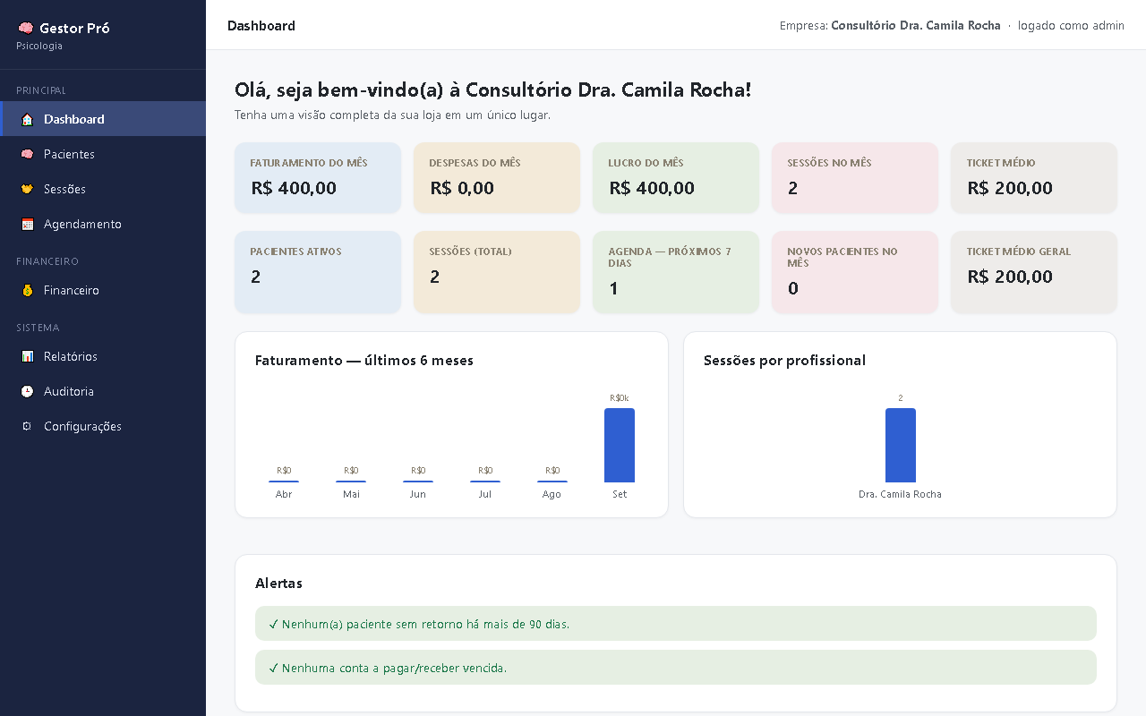 Print da tela do sistema — Gestor Pró — Psicologia