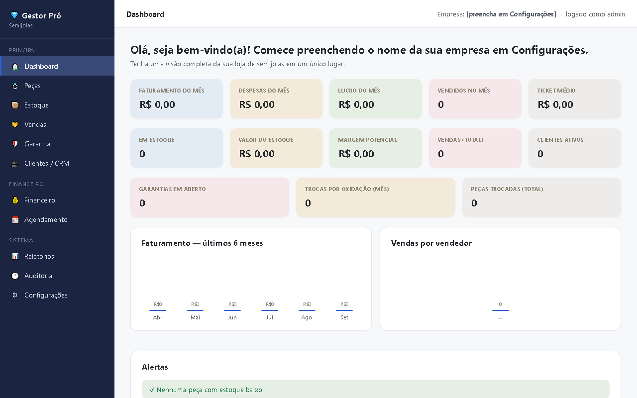 Print da tela do sistema — Gestor Pró — Semijoias