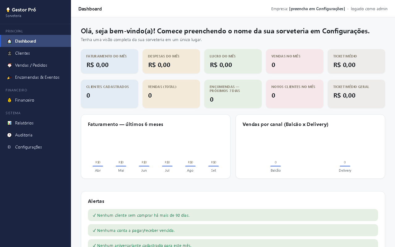 Print da tela do sistema — Gestor Pró — Sorveteria